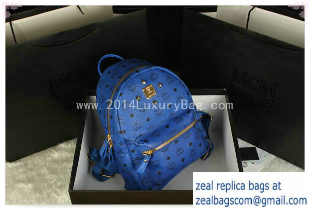 High Quality Replica MCM Stark Backpack Large in Calf Leather 8004 Blue